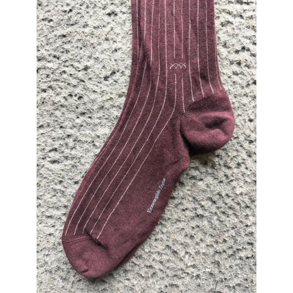 NWT Ermenegildo Zegna Pinstripe Cashmere Knee Socks Oxblood One Size Unisex